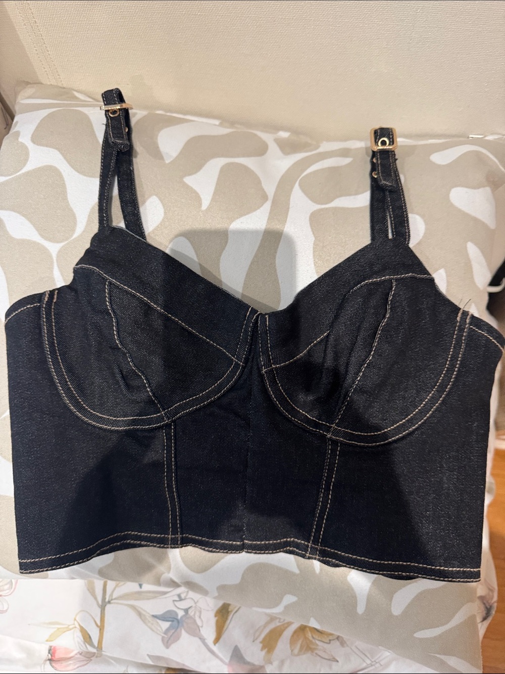 Black Denim Bustier Crop Top - Unbranded